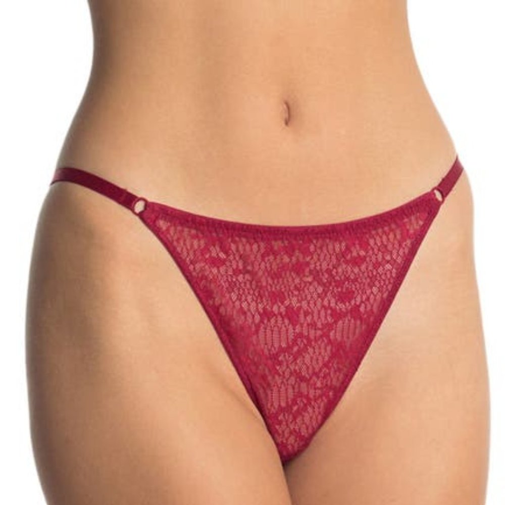 Free People Tameeka High Waisted Lace Sheer Panty Berry Red